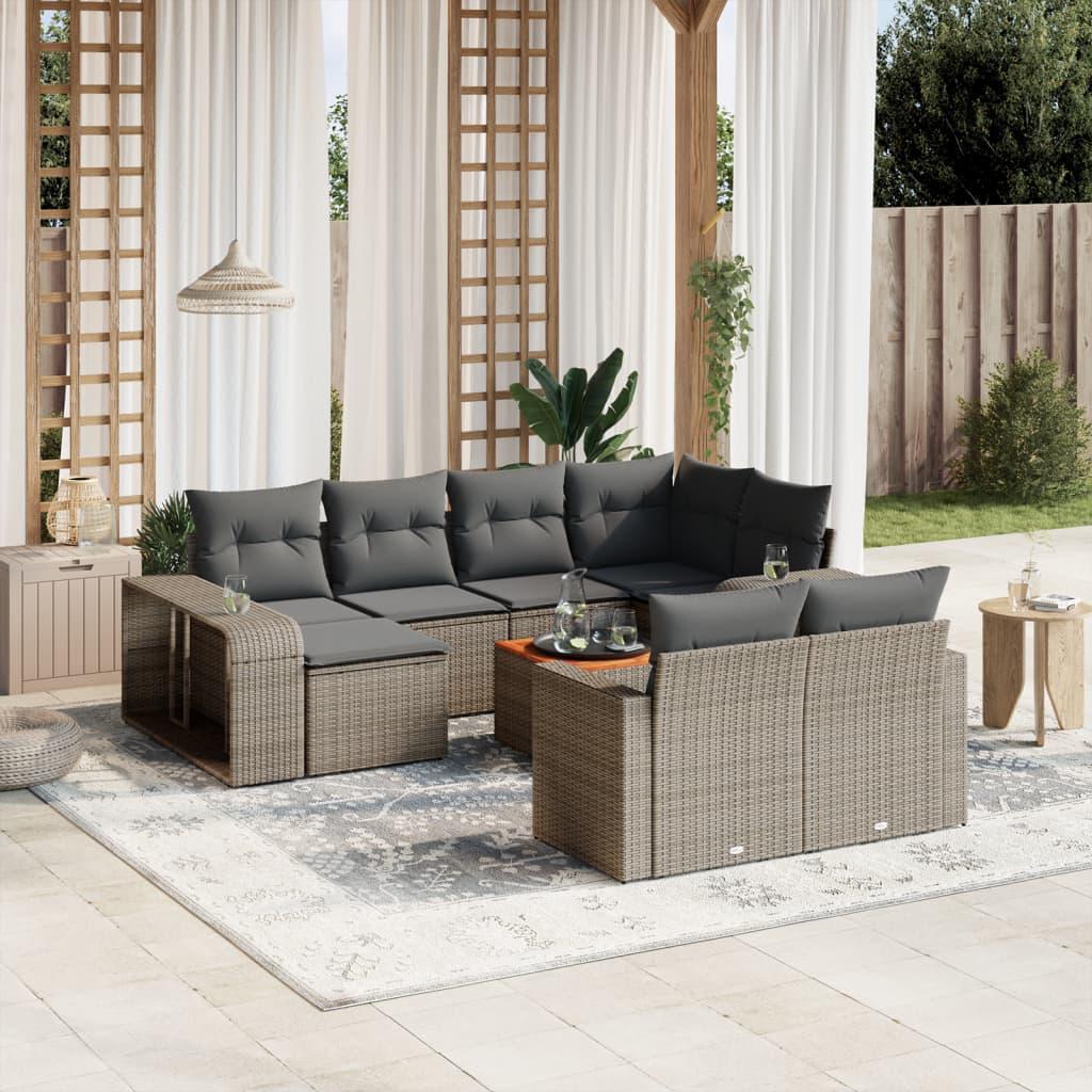 Sofasæt Til Haven 11 Dele Med Hynder Polyrattan Beige - Grå