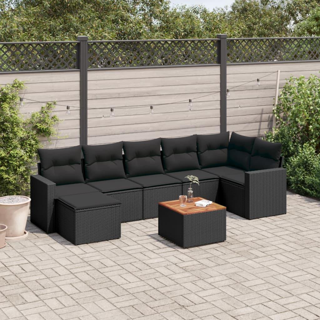 Sofasæt Til Haven 8 Dele Med Hynder Polyrattan - Sort / bord 3x midterdel hjørnedel