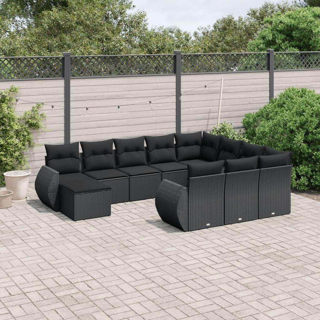 Sofasæt Til Haven 11 Dele Med Hynder Polyrattan Beige - Sort / bord 2x hjørnedel 6x midterdel