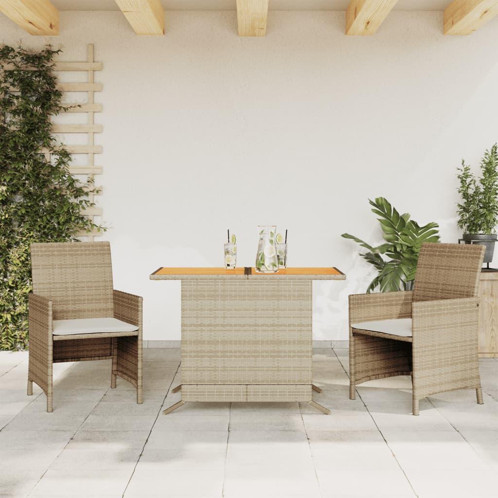bistrosæt til haven 3 dele med hynder polyrattan beige