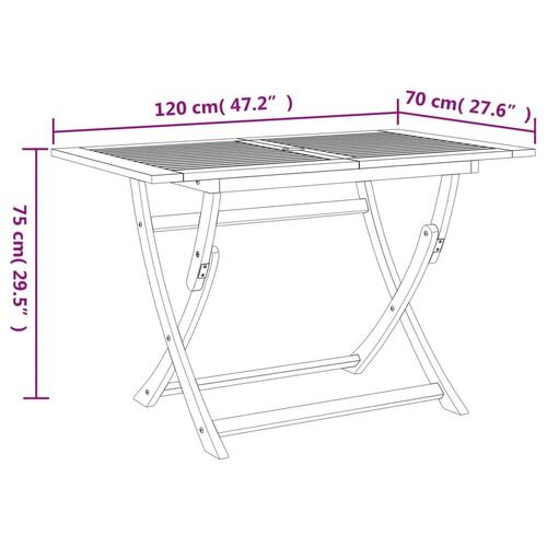 Foldbart havebord 120x70x75 cm massivt akacietræ