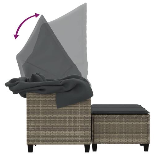 2-personers havesofa med baldakin og skamler polyrattan lysegrå