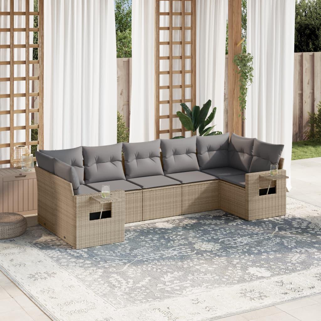 Sofasæt Til Haven 7 Dele Med Hynder Polyrattan - beige og grå