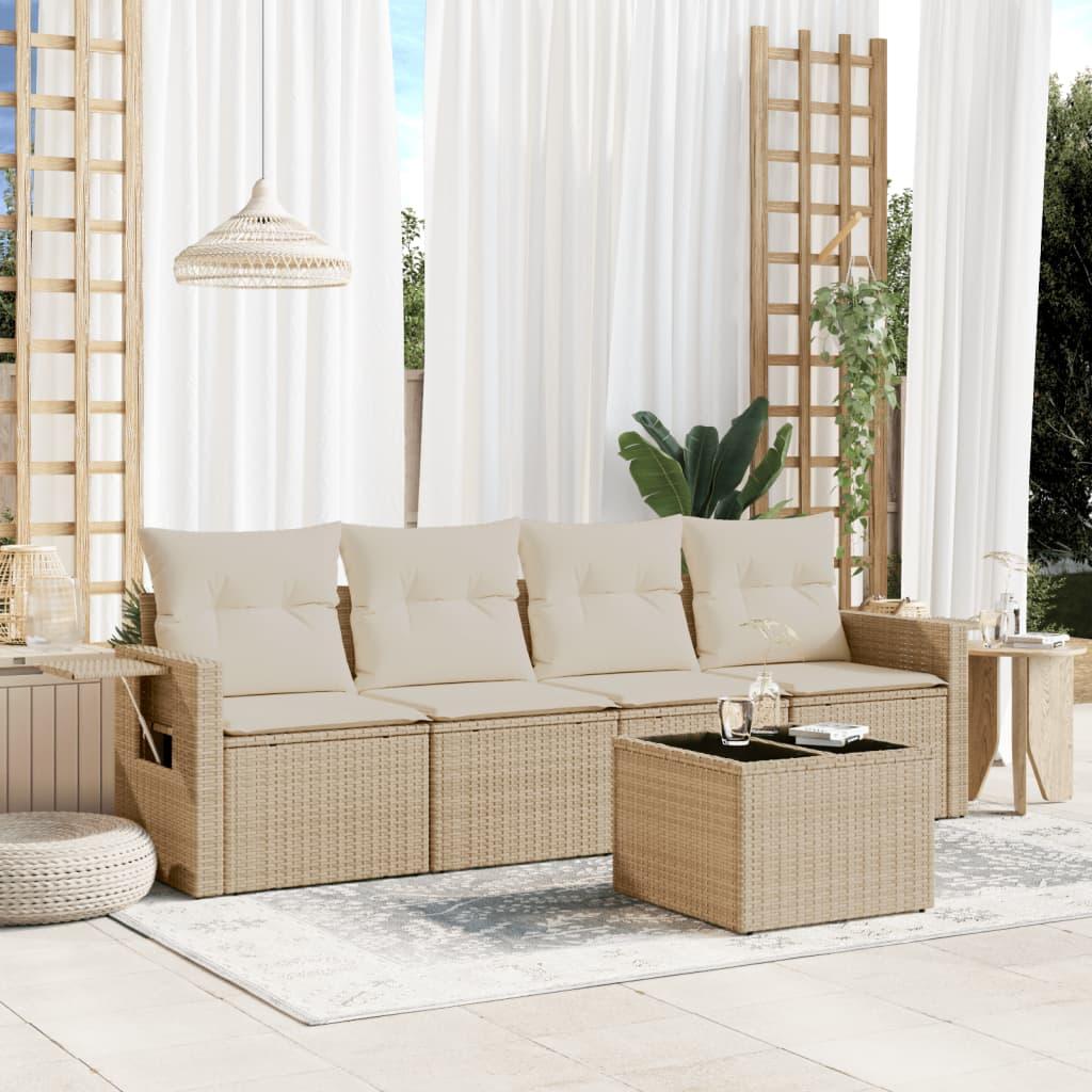 vidaXL sofasæt til haven 5 dele med hynder polyrattan beige