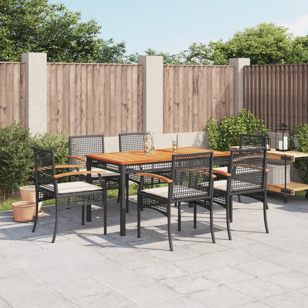 Spisebordssæt Til Haven 9 Dele Med Hynder Polyrattan Sort - 6 / Stol / 140 cm bordlængde