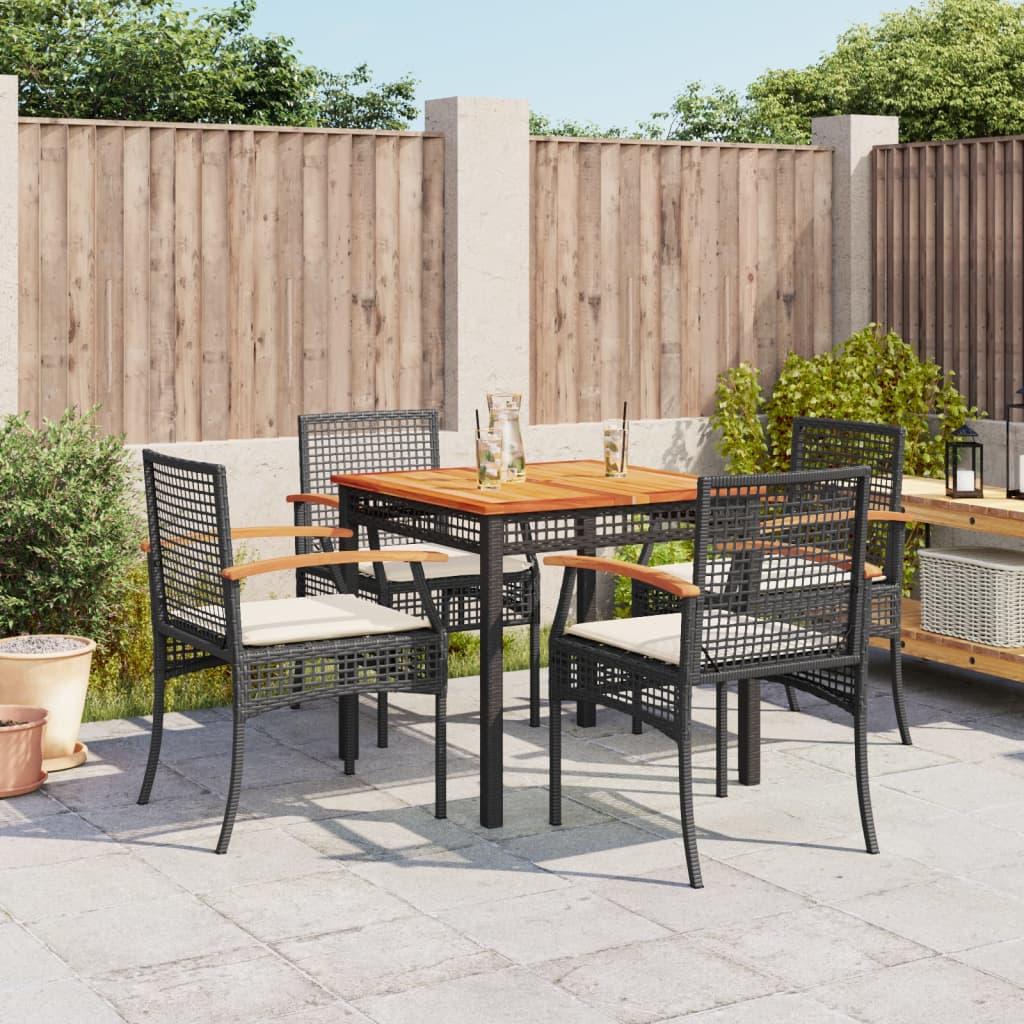 Spisebordssæt Til Haven 9 Dele Med Hynder Polyrattan Sort - 4 / Stol / 80 cm bordlængde