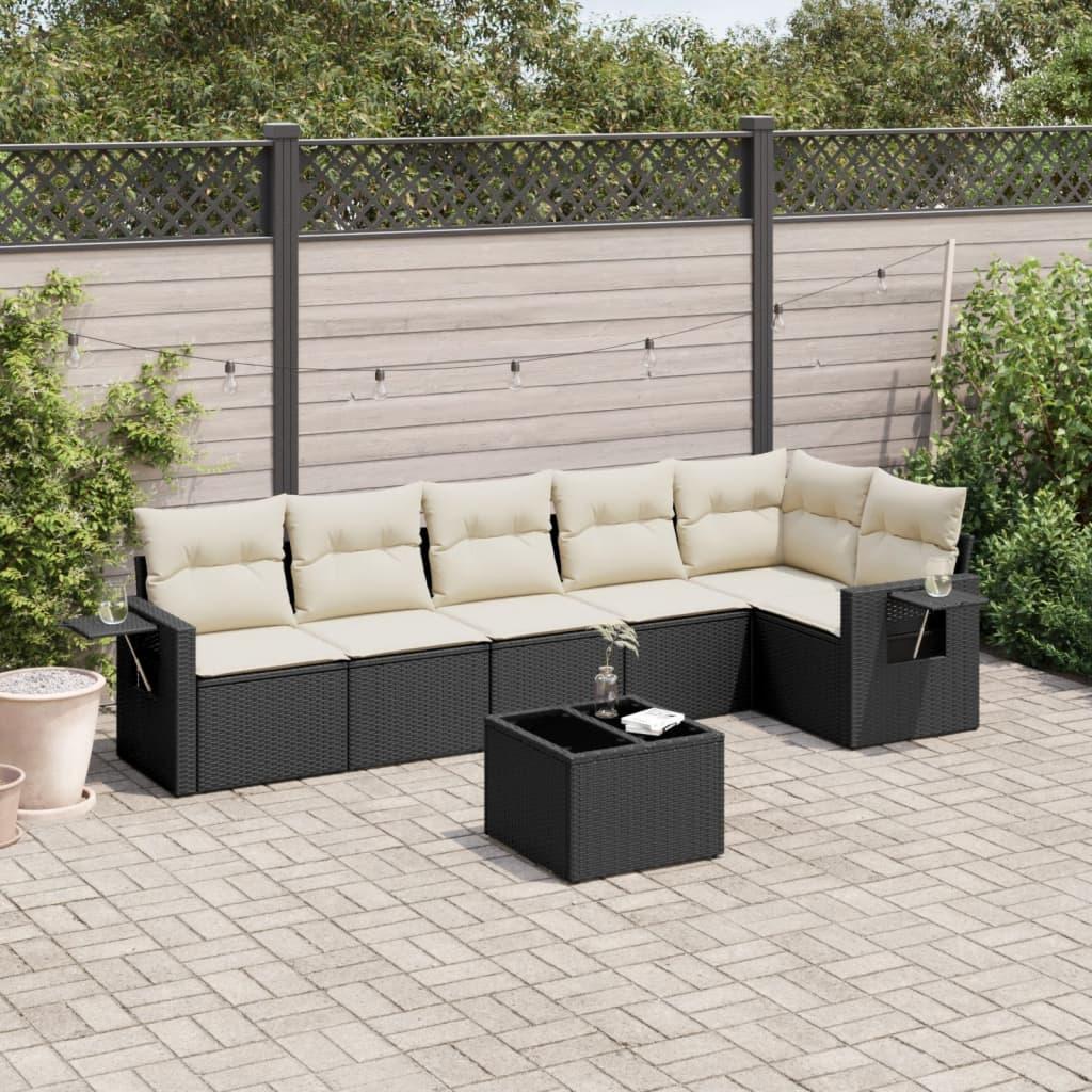Sofasæt Til Haven 6 Dele Med Hynder Polyrattan - Sort og cremefarvet / Med bord