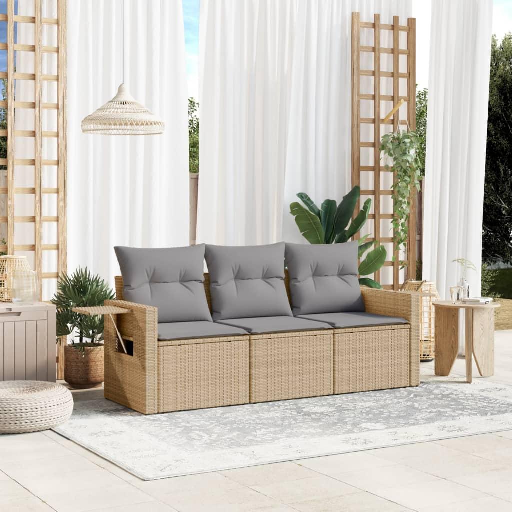 Sofasæt til haven 3 dele med hynder polyrattan beige billede