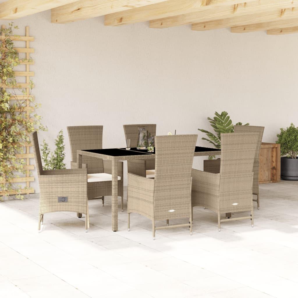 Spisebordssæt Til Haven 5 Dele Med Hynder Polyrattan Beige - 6 / reclining chair armchair / 150 cm bordlængde