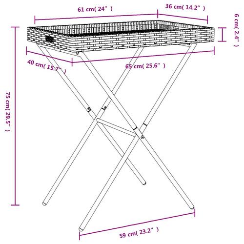 Bakkebord 65x40x75 cm polyrattan sort