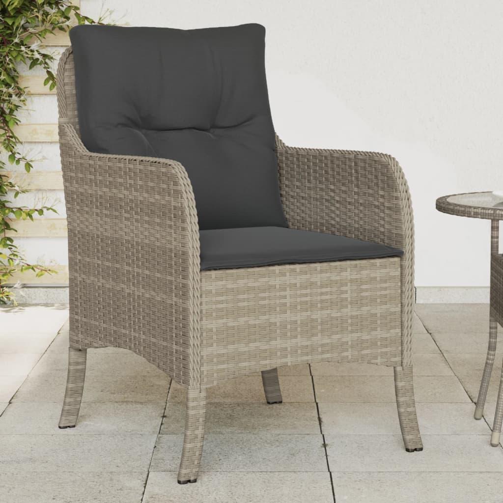 Havestole Med Hynder Polyrattan Sort - Lysegrå / Vævet design