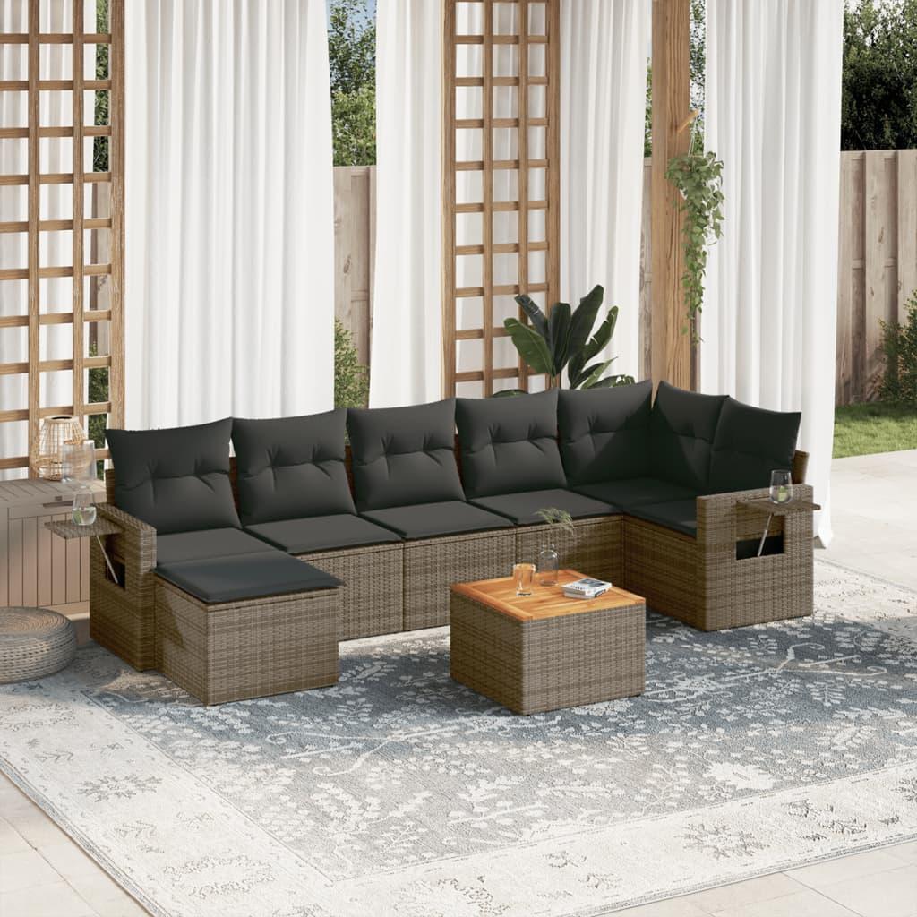 Sofasæt Til Haven 8 Dele Med Hynder Polyrattan - Grå / bord 3x midterdel hjørnedel