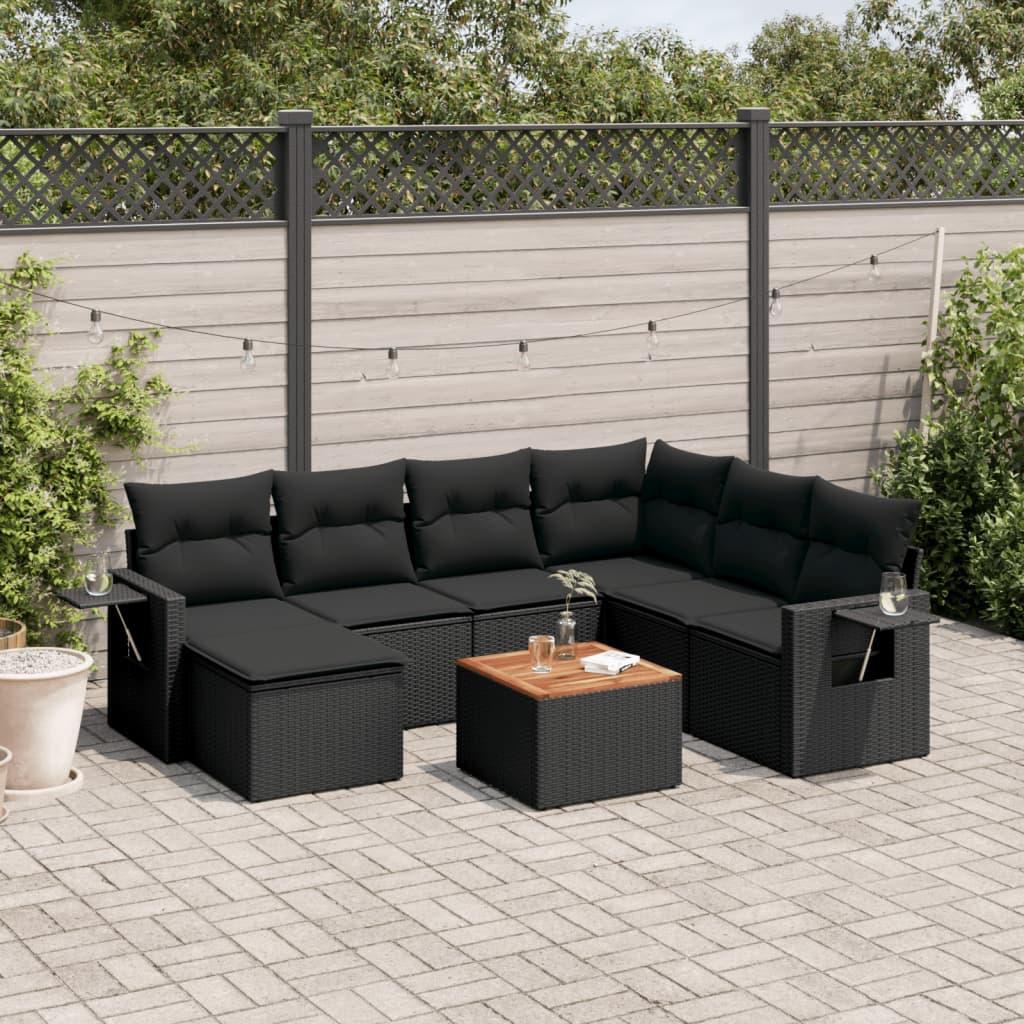 Sofasæt Til Haven 8 Dele Med Hynder Polyrattan - Sort / hjørnedel bord 3x midterdel
