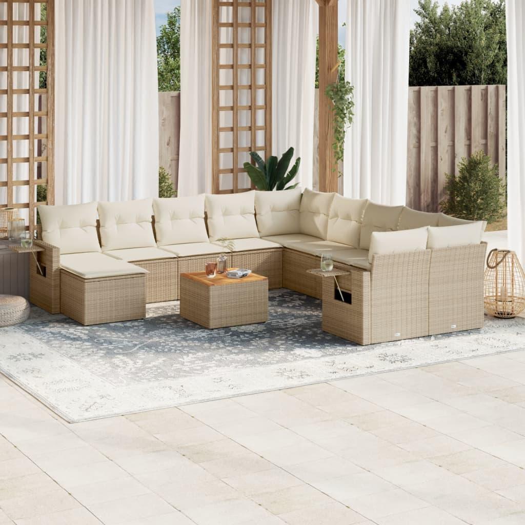 Sofasæt til haven 12 dele med hynder polyrattan beige