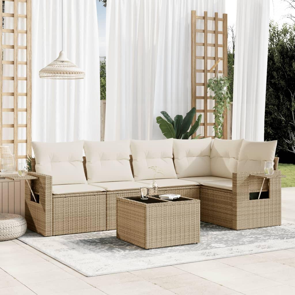 Sofasæt til haven 6 dele med hynder i polyrattan beige