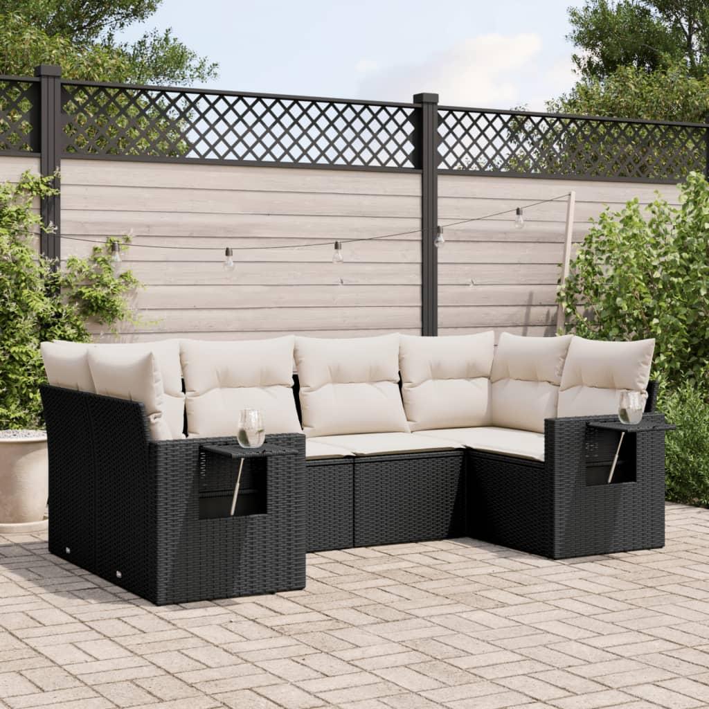 Sofasæt til haven i polyrattan - 6 dele med hynder, sort