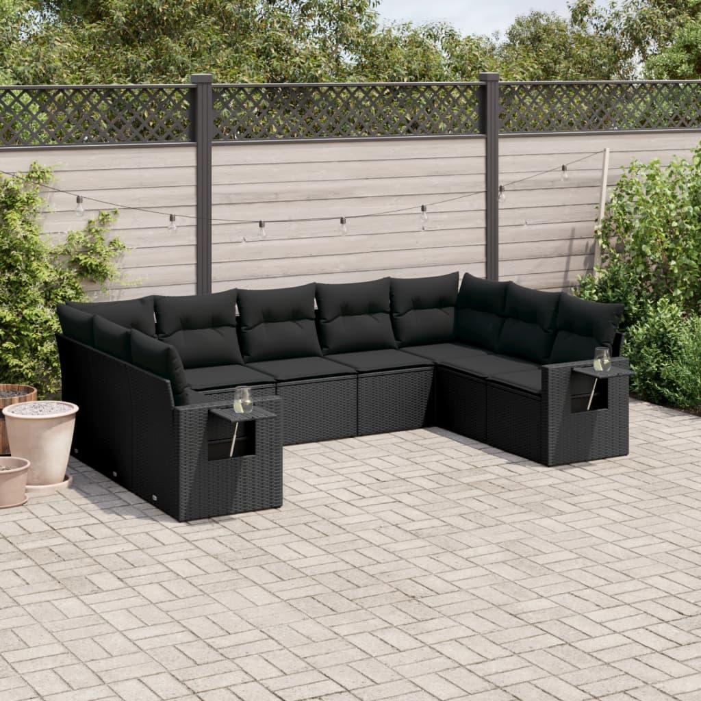 Sofasæt Til Haven 9 Dele Med Hynder Polyrattan - Sort / Med bord
