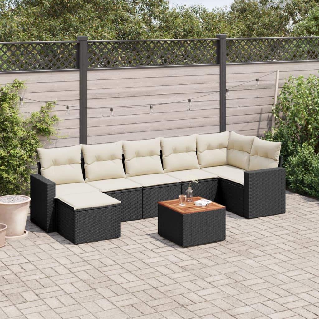 Sofasæt Til Haven 8 Dele Med Hynder Polyrattan - Sort og cremefarvet / bord 3x midterdel hjørnedel