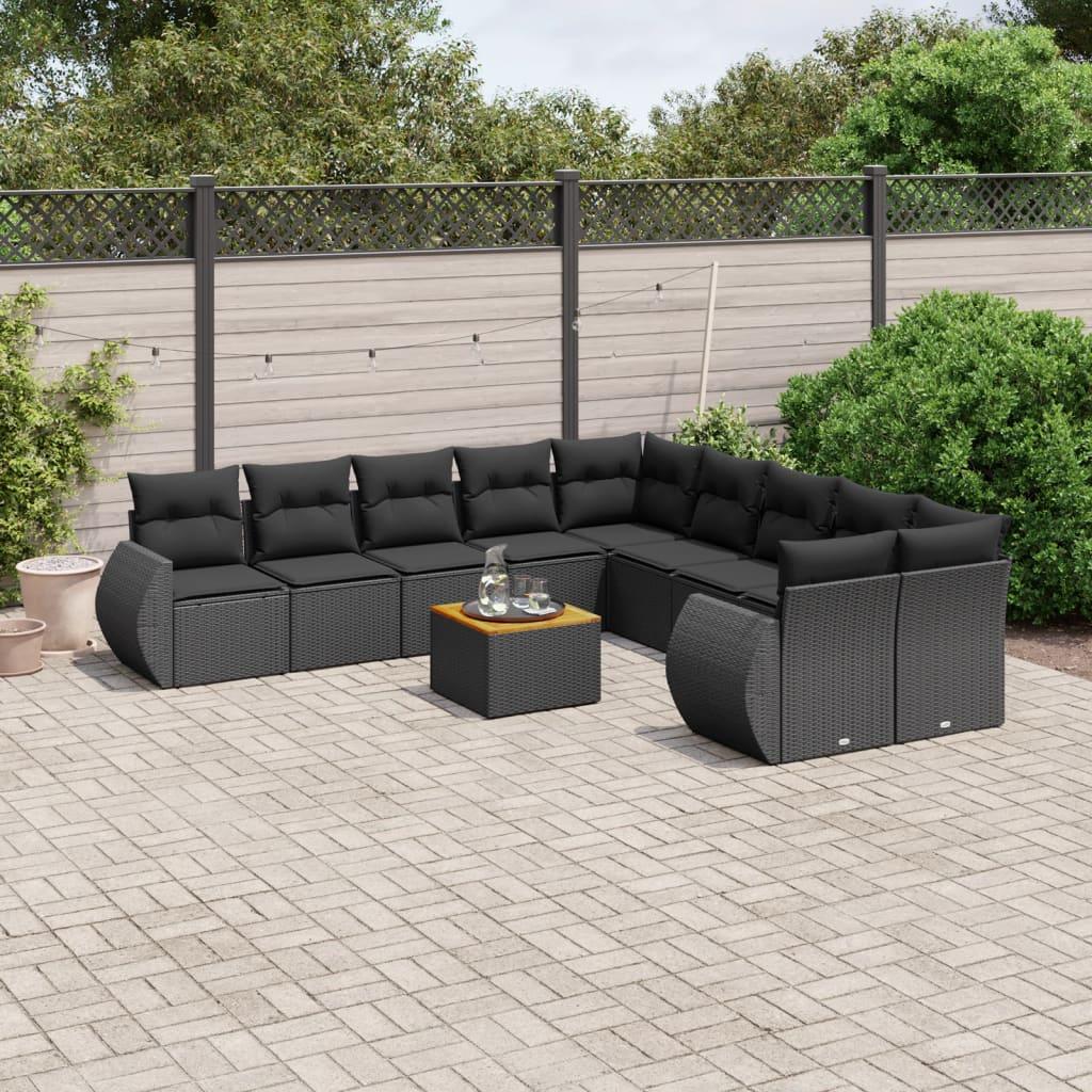 Sofasæt Til Haven 11 Dele Med Hynder Polyrattan Beige - Sort / bord 6x midterdel 2x hjørnedel