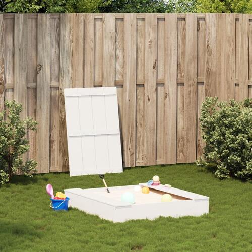 Sandkasse med låg 111x111x19,5 cm massivt fyrretræ hvid
