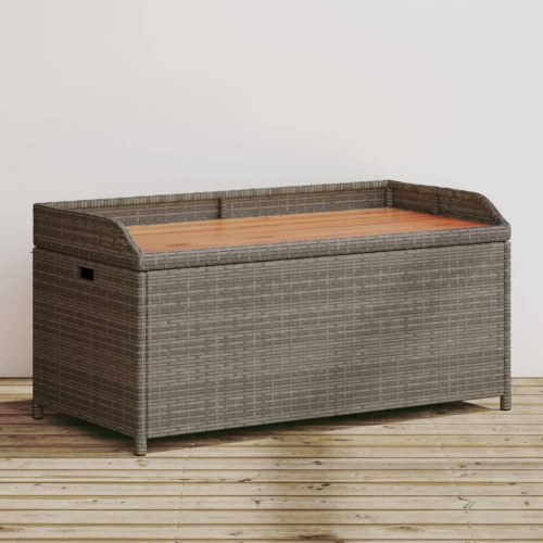 Opbevaringsbænk 100×50×52 cm i polyrattan og akacietræ - grå