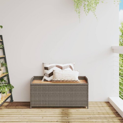 Opbevaringsbænk 100×50×52 cm i polyrattan og akacietræ - grå