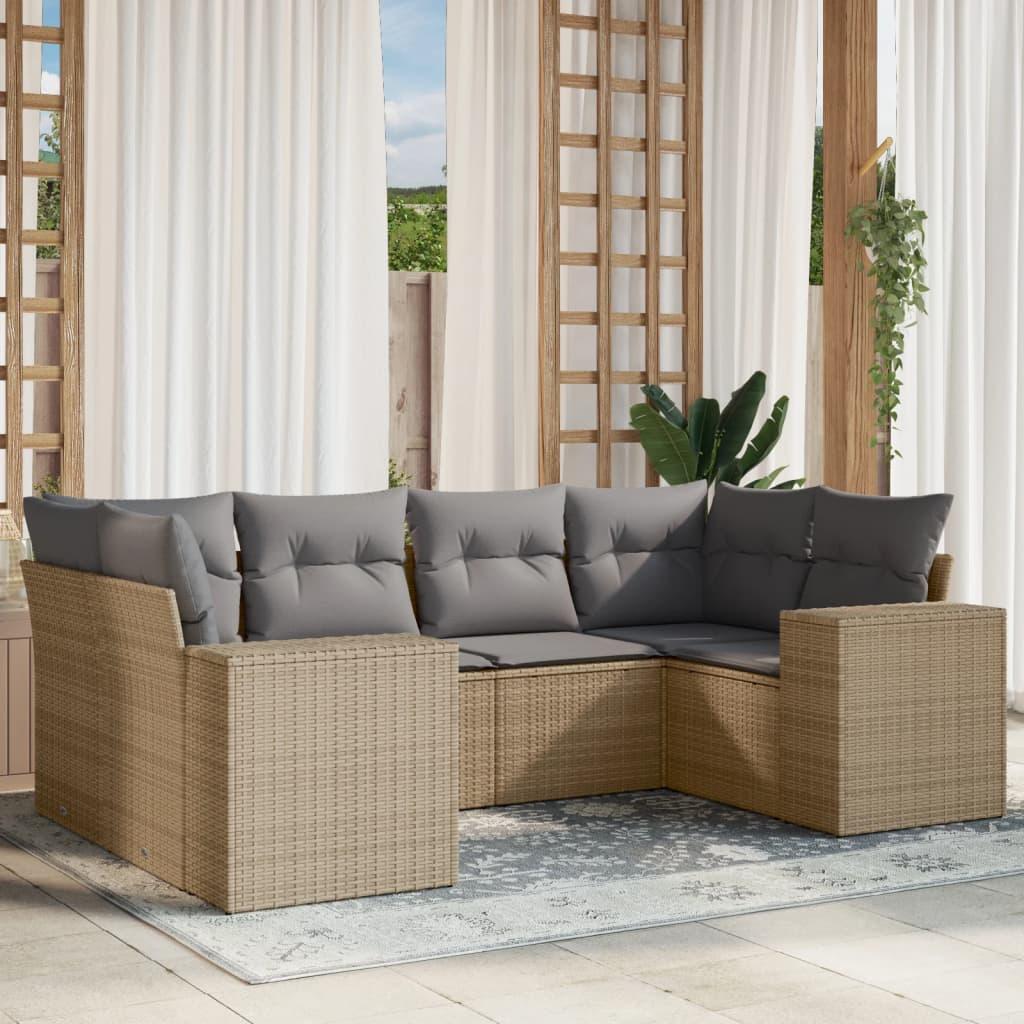Sofasæt til haven i polyrattan - 6 dele med hynder, beige