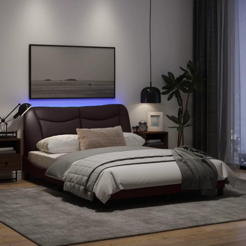 Sengeramme med LED Hvar 120 x 200 cm i stof - mørkebrun
