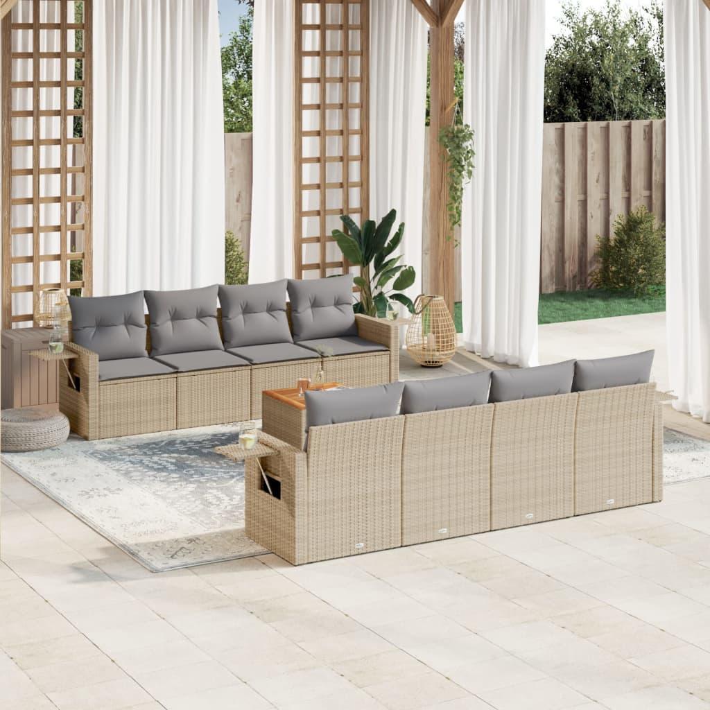 Sofasæt Til Haven 9 Dele Med Hynder Polyrattan - beige og grå