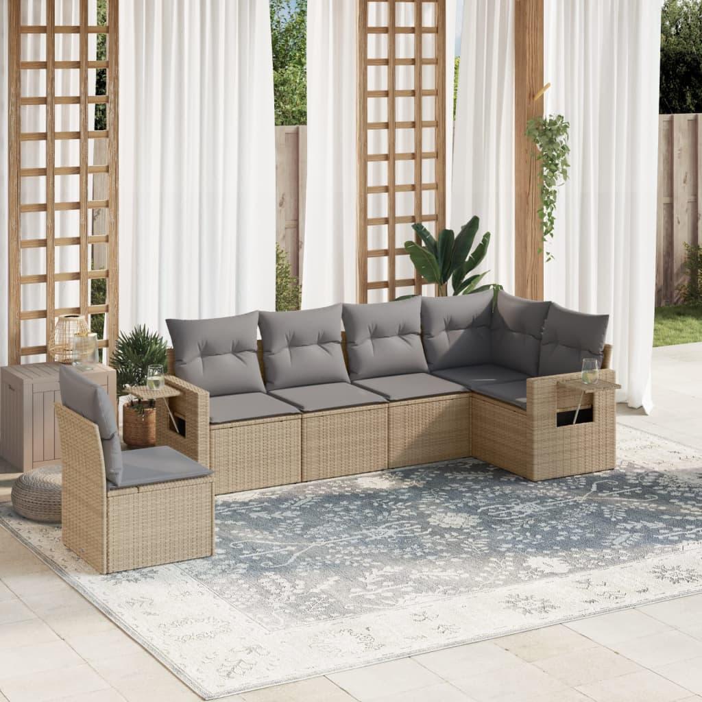 Sofasæt Til Haven 7 Dele Med Hynder Polyrattan - beige og grå / Uden bord