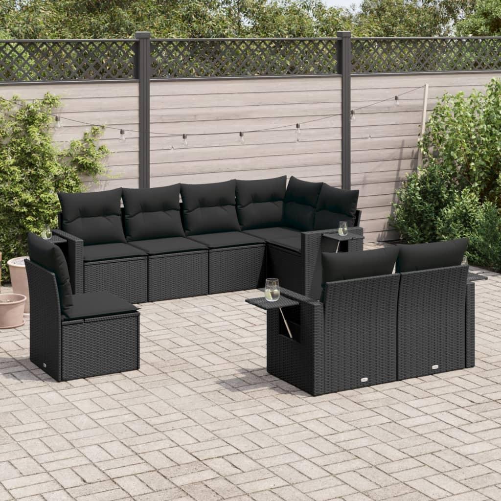 Sofasæt til haven i polyrattan - 8 dele med hynder, sort
