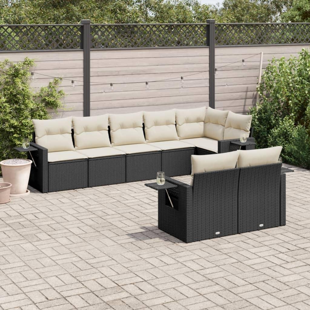 Sofasæt Til Haven 9 Dele Med Hynder Polyrattan - Sort og cremefarvet / Med bord