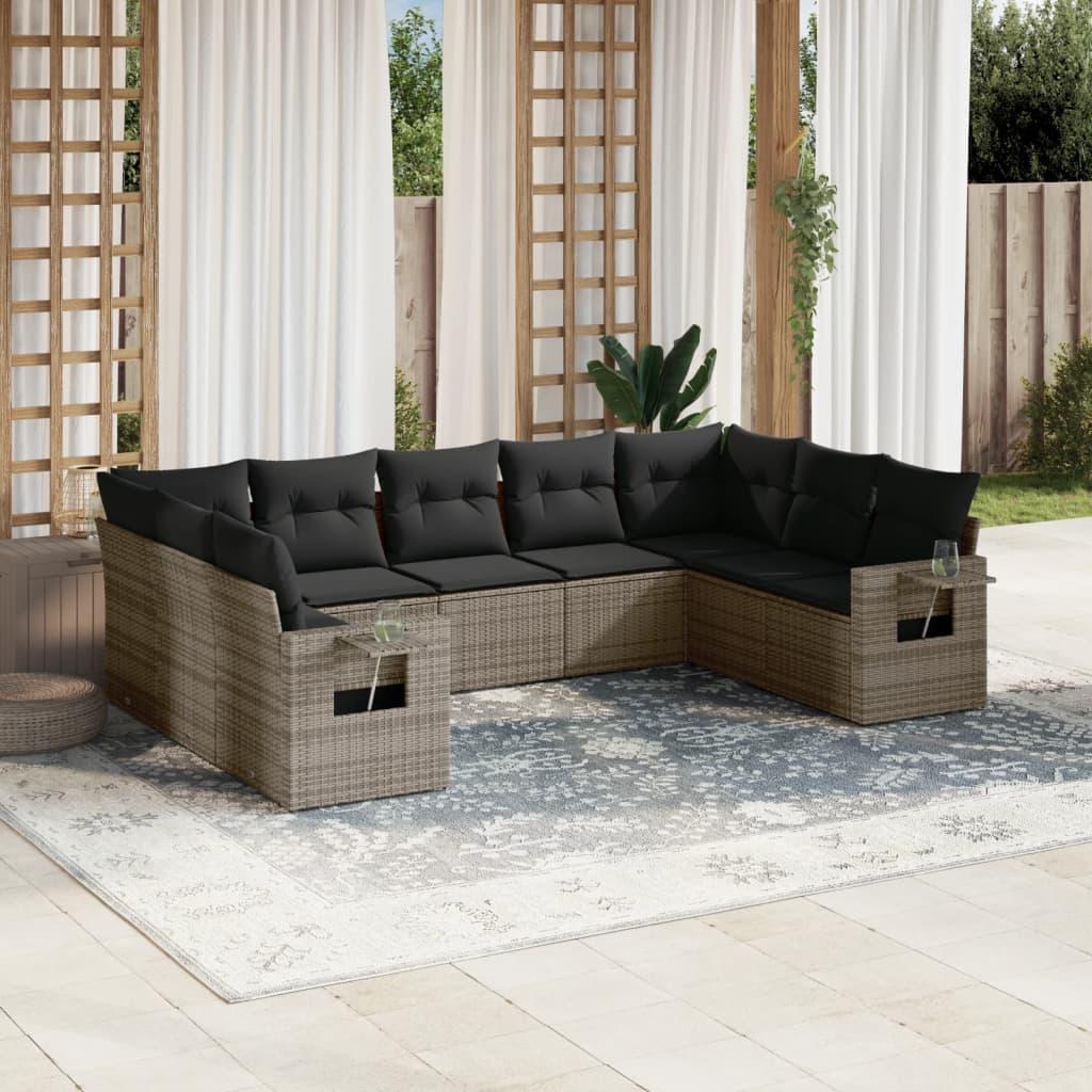 Sofasæt Til Haven 9 Dele Med Hynder Polyrattan Beige - Grå / Med bord