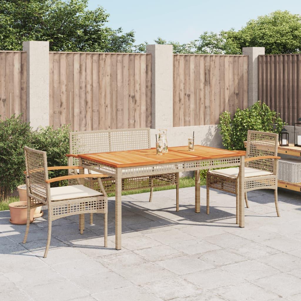 Spisebordssæt til haven i polyrattan - 4 dele med hynder, beige