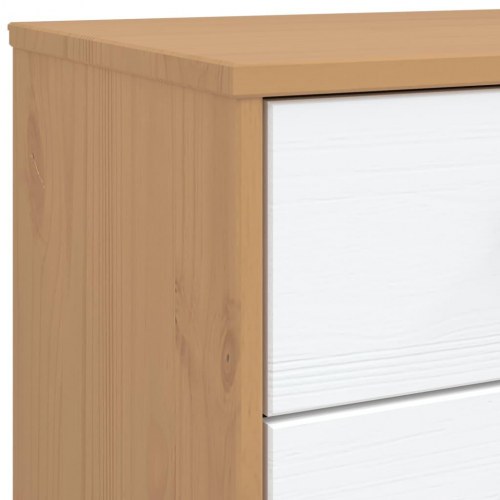 Kommode OLDEN i massivt fyrretræ - hvid og brun, 4 skuffer