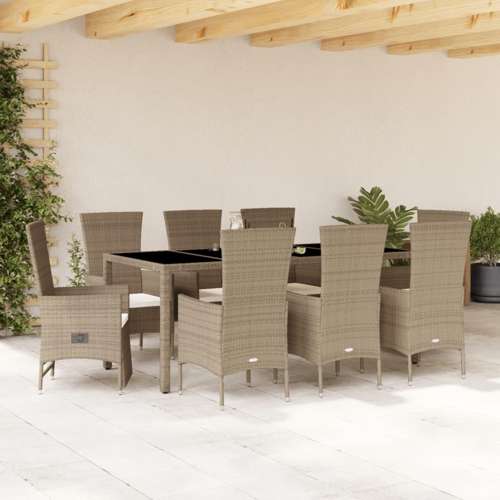 Spisebordssæt Til Haven 5 Dele Med Hynder Polyrattan Beige - 8 / reclining chair armchair / 190 cm bordlængde