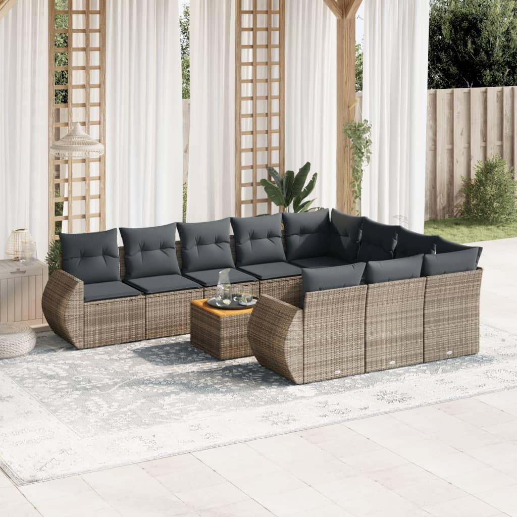 Sofasæt Til Haven 11 Dele Med Hynder Polyrattan - grå og mørkegrå / 6x midterdel 2x hjørnedel bord