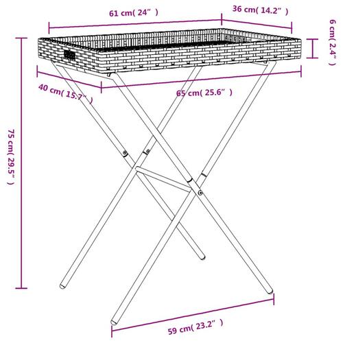 Bakkebord 65x40x75 cm polyrattan grå