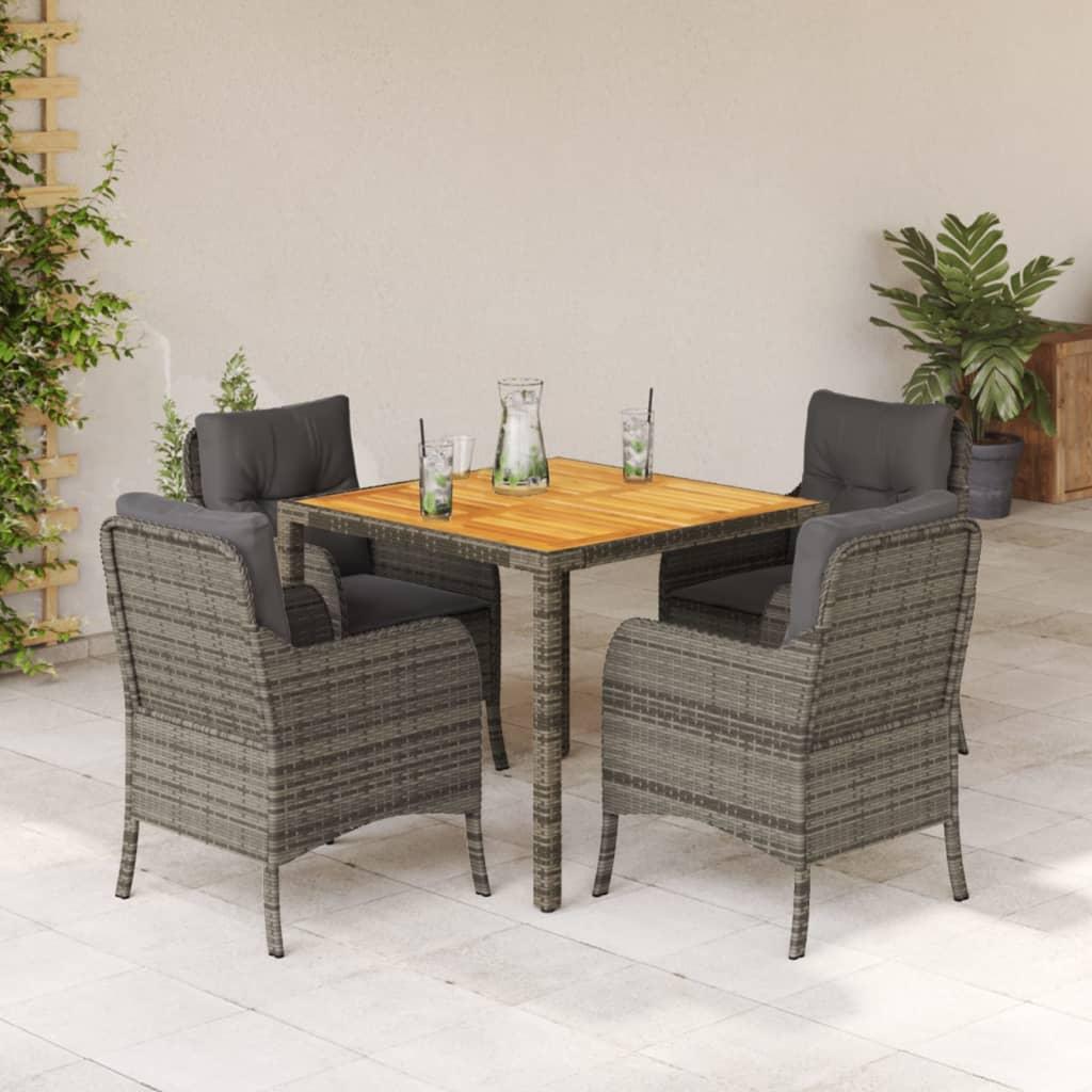 Spisebordssæt Til Haven 5 Dele Med Hynder Polyrattan - 4 / Grå / 90 cm bordlængde