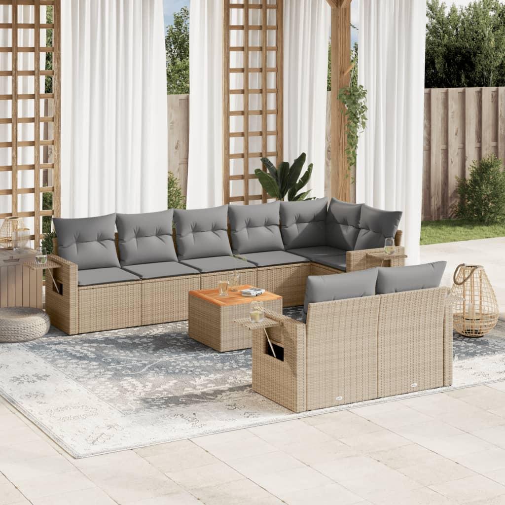 Sofasæt Til Haven 9 Dele Med Hynder Polyrattan - beige og grå / hjørnedel bord 3x midterdel