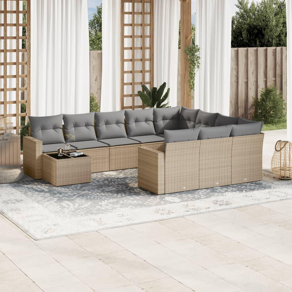 Sofasæt Til Haven 11 Dele Med Hynder Polyrattan Beige - beige og grå