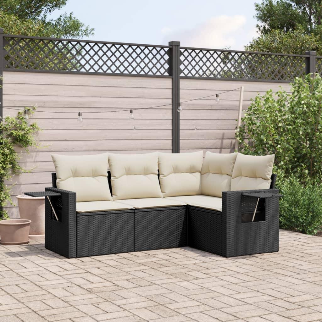 Sofasæt Til Haven 4 Dele Med Hynder Polyrattan - Sort og cremefarvet / Uden bord