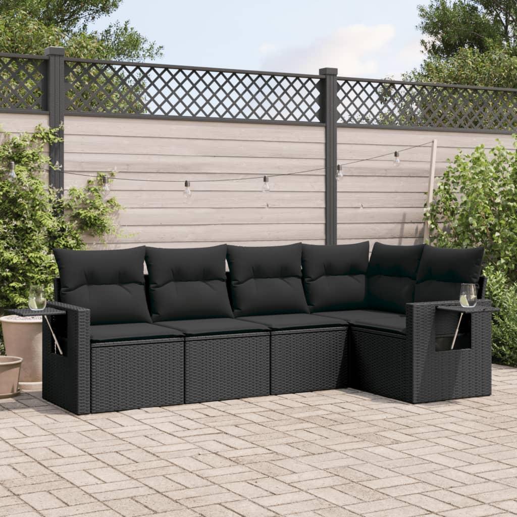 Sofasæt Til Haven 5 Dele Med Hynder Polyrattan - Sort / Uden bord