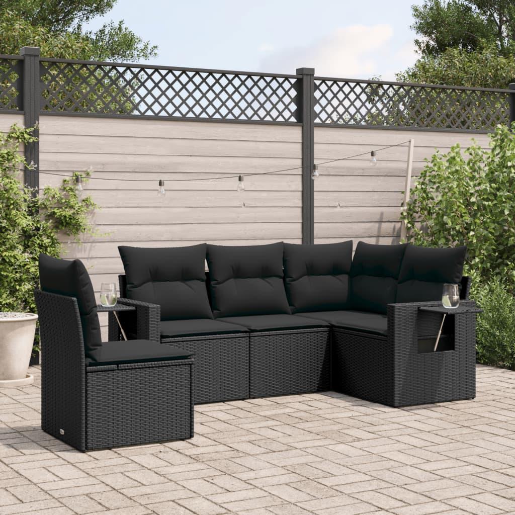 Sofasæt Til Haven 5 Dele Med Hynder Polyrattan - Sort / Uden bord