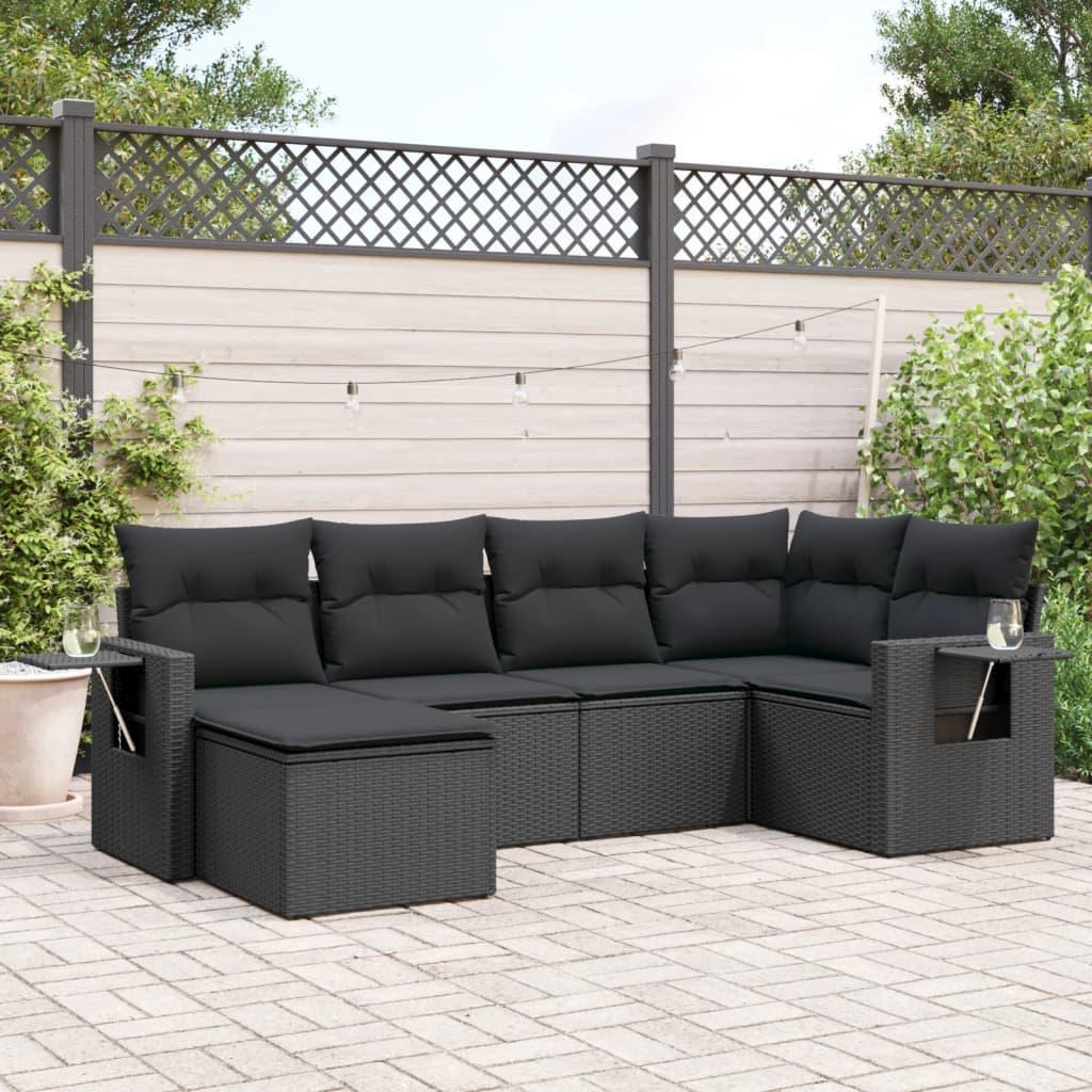 Sofasæt Til Haven 6 Dele Med Hynder Polyrattan - Sort / Med bord