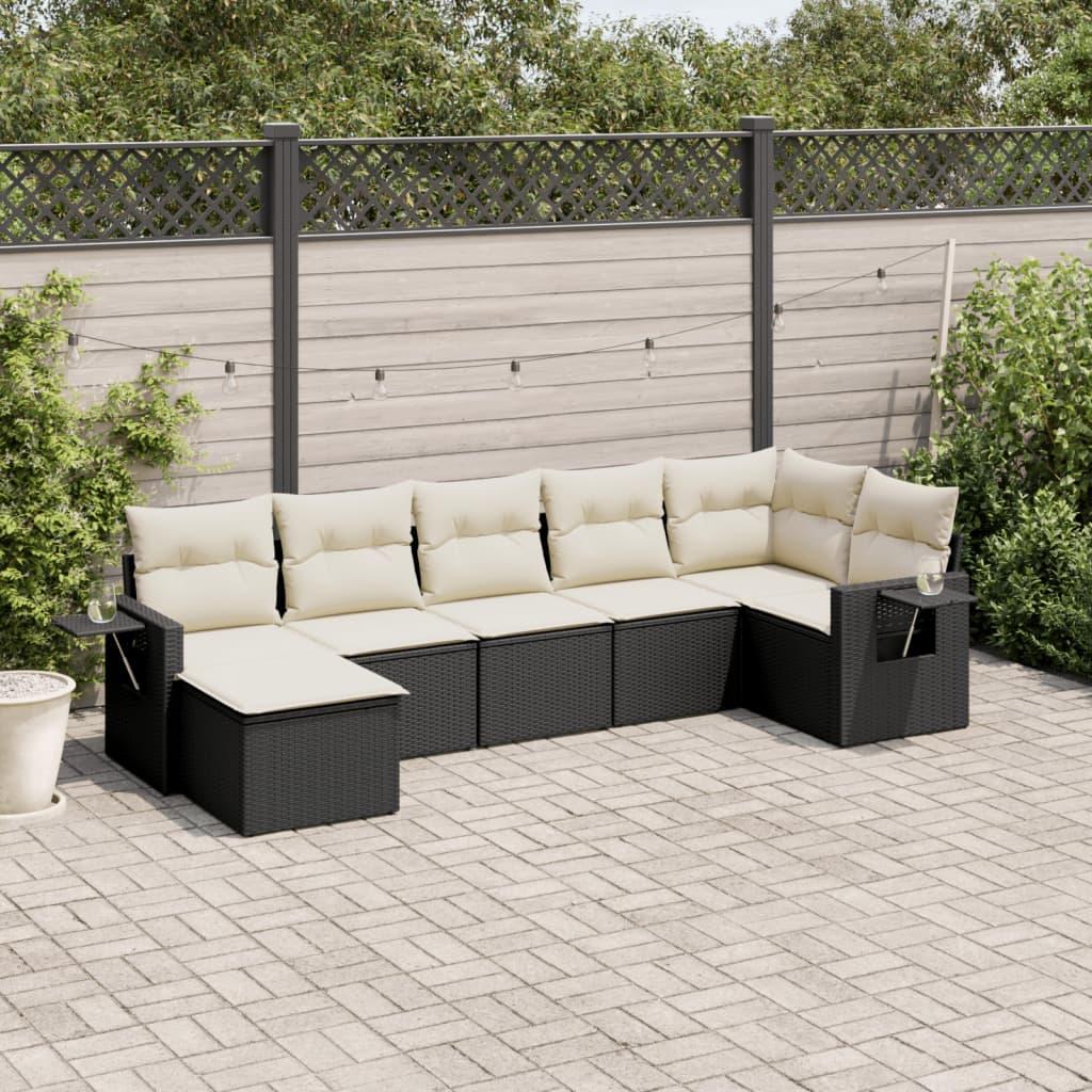 Sofasæt Til Haven 8 Dele Med Hynder Polyrattan - Sort og cremefarvet / Med bord