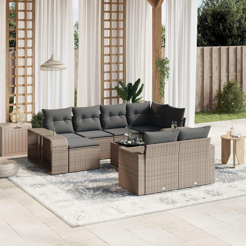 Sofasæt Til Haven 10 Dele Med Hynder Polyrattan - Grå / Med bord