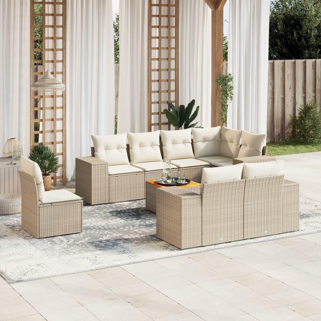 Sofasæt Til Haven 9 Dele Med Hynder Polyrattan - beige og cremefarvet / 3x midterdel hjørnedel bord