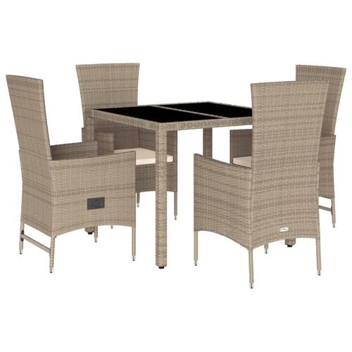 Spisebordssæt til haven 5 dele med hynder polyrattan beige