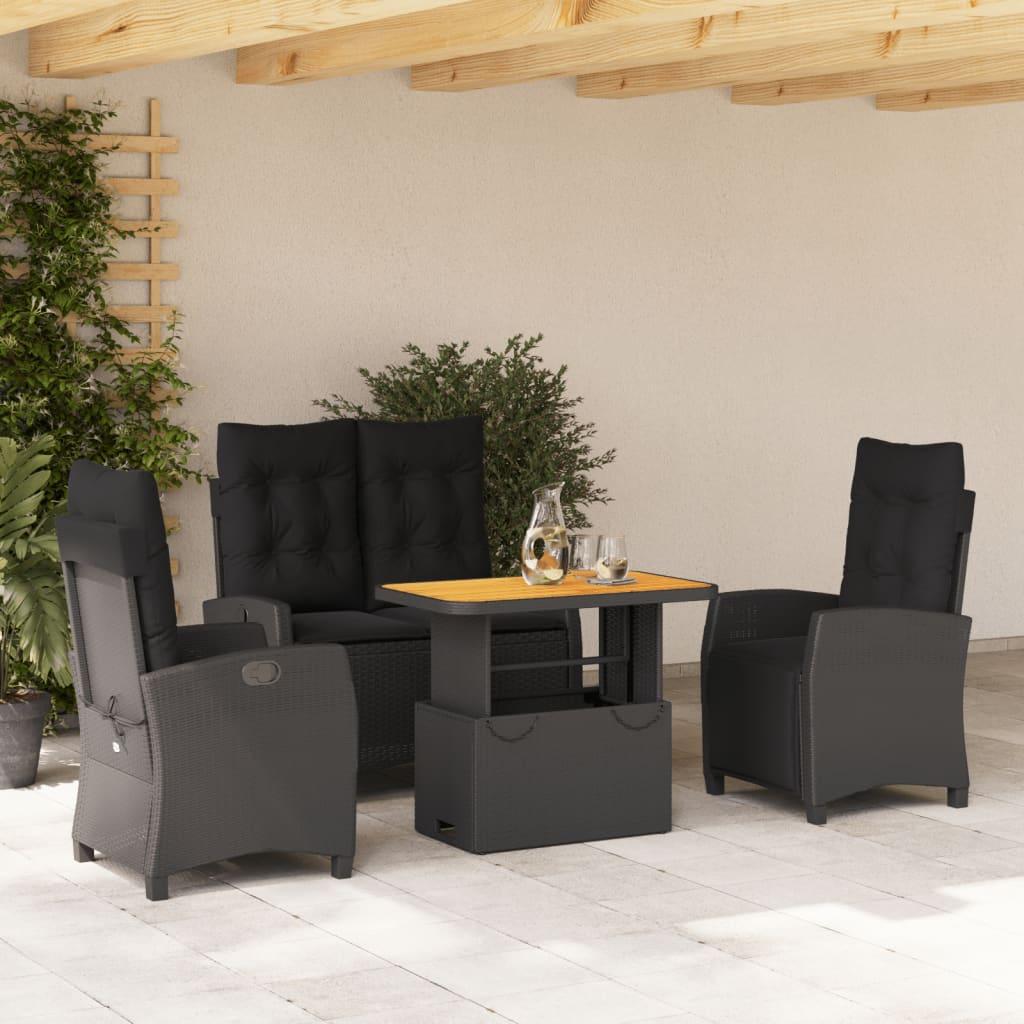 Spisebordssæt Til Haven Med Hynder Polyrattan - 4 / Med fodskammel / 90 cm bordlængde